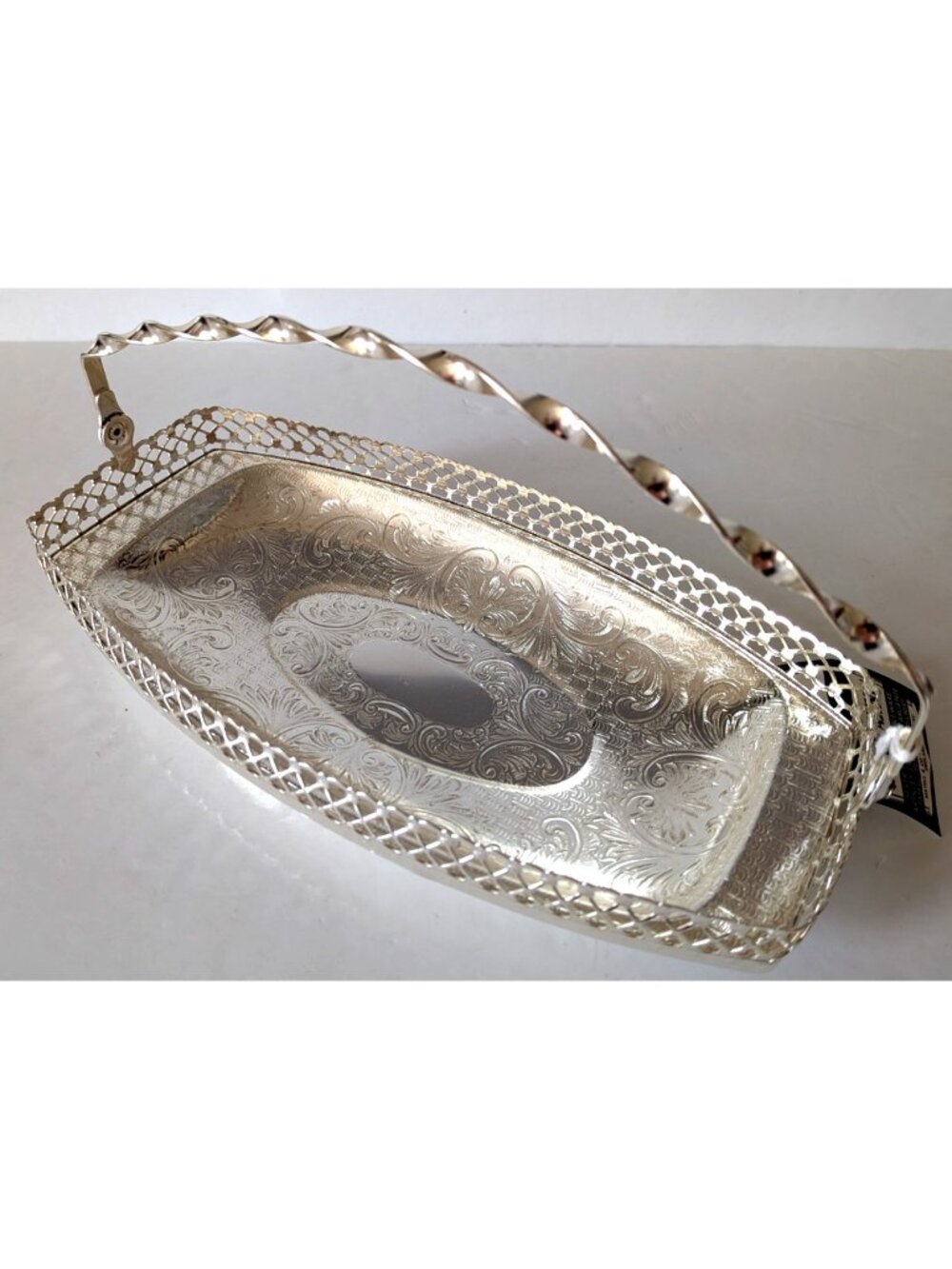 Vintage Queen Anne Serving Tray Mayell&Co Silver Plate Pierced Lacquered England